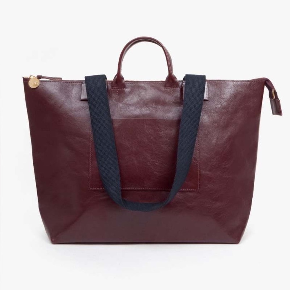 Clare V Brown Leather Tote Bag with Structured Design